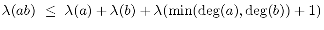 $ {\lambda}(a b) \ \leq \ {\lambda}(a) + {\lambda}(b) +
{\lambda}({\min}({\deg}(a), {\deg}(b)) + 1)$
