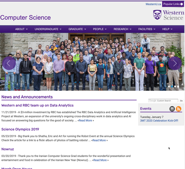 Screen shot of the main webpage