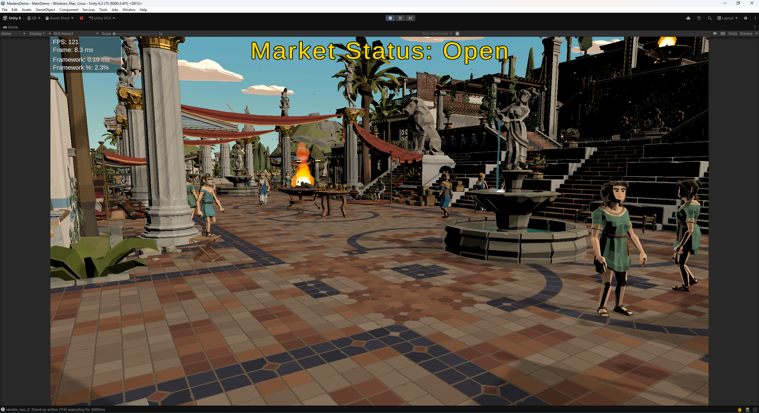 Unity MainDemo running with NPCs exhibiting ambient behavior