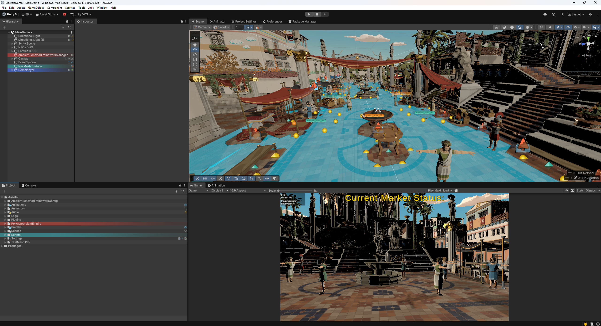 Unity editor with MainDemo scene open