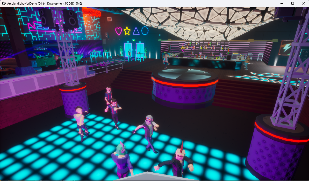 Unreal DemoScene running with NPCs exhibiting ambient behavior