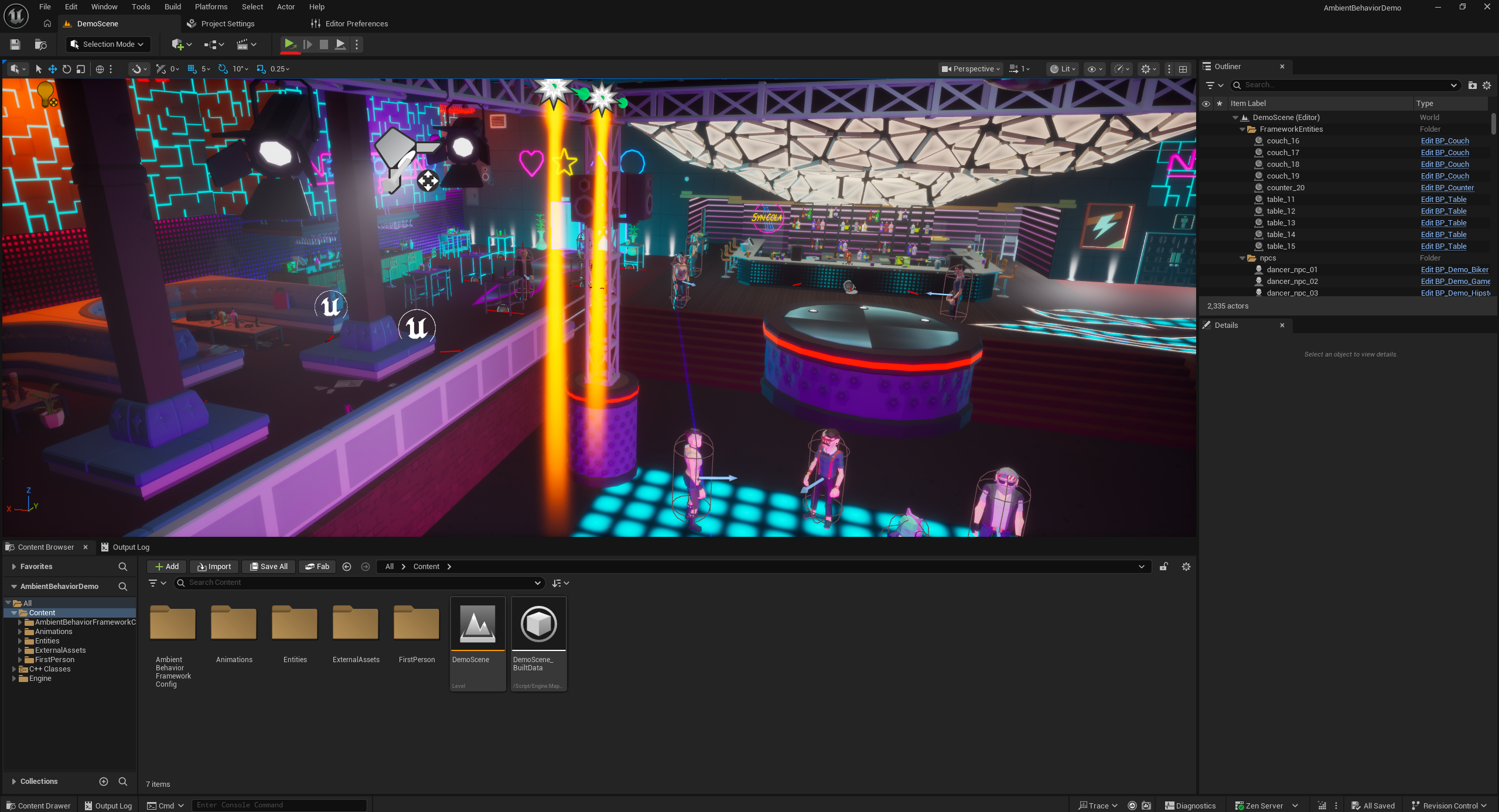 Unreal editor with DemoScene level open