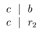 $\displaystyle \begin{array}{l} c \ \mid \ b \\  c \ \mid \ r_2 \end{array}$