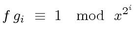 $\displaystyle f \, g_i \ \equiv \ 1 \ \mod{ \ x^{2^i}}$