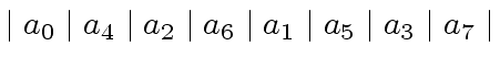 $\displaystyle \mid a_0 \mid a_4 \mid a_2 \mid a_6 \mid a_1 \mid a_5 \mid a_3 \mid a_7 \mid$