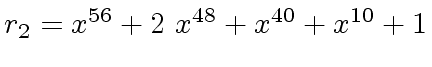 $ r_2 = {x \sp {56}}+{2 \ {x \sp {48}}}+{x \sp {40}}+{x \sp {10}}+1 $