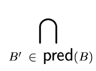 $\displaystyle \bigcap_{{{\ B' \ \in \ {\mbox{\sf pred}}(B)}}}^{{}}$